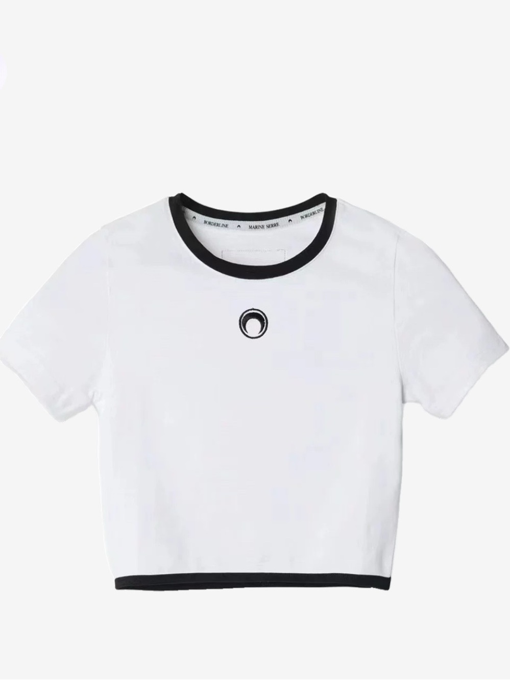 Marine Serre White Crop Tee with Black Trim - Casual Top